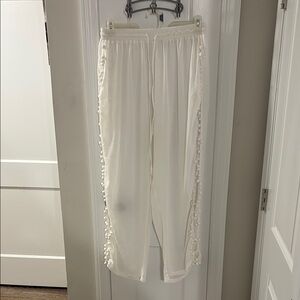 White Lace Trim Swim Coverup Pants